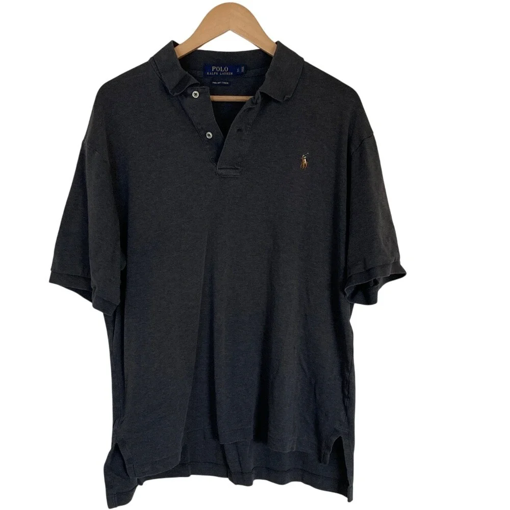 Polo by Ralph Lauren Men's Charcoal Pima Soft Touch Polo Shirt‎ Size LT Flaw